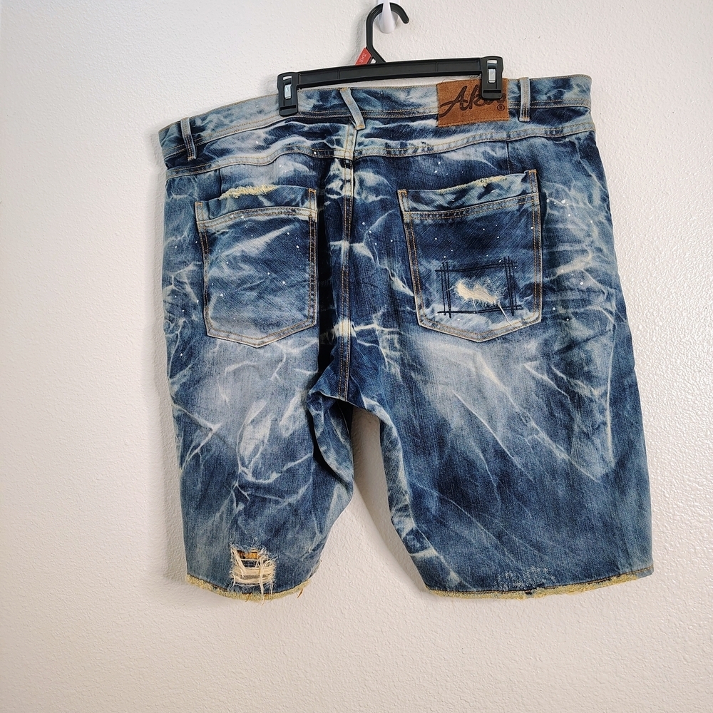 AKOO Empire Men’s Denim Shorts Size 44 – Distressed Acid Wash – Missing Button - Picture 13 of 16
